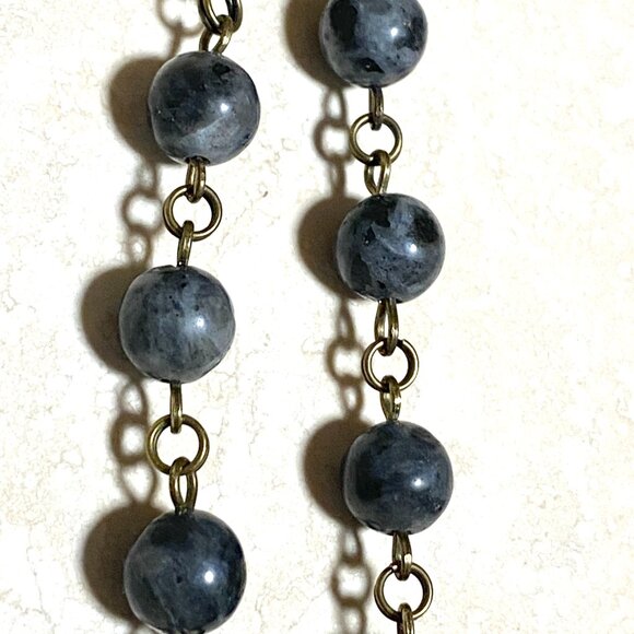 Natural Dark Larvikite Necklace, Bronze Paw Print Heart Beat + Genuine Gemstone - Picture 9 of 14